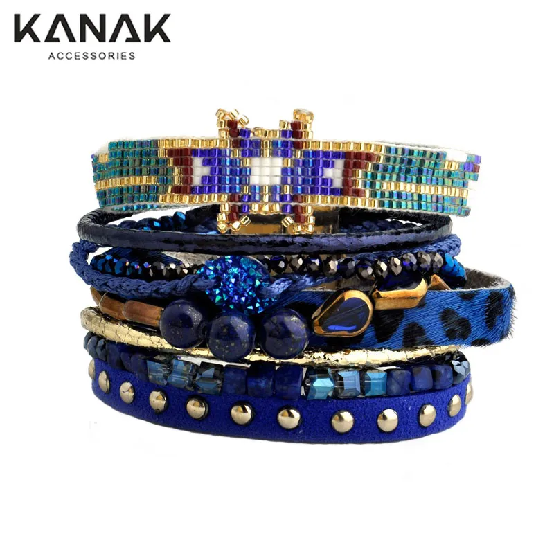 

KANAK Bluelife the Cuff Links with Beads Woven Threads IPANEMA Beach Magnetic Armband Brazilian Bracelets