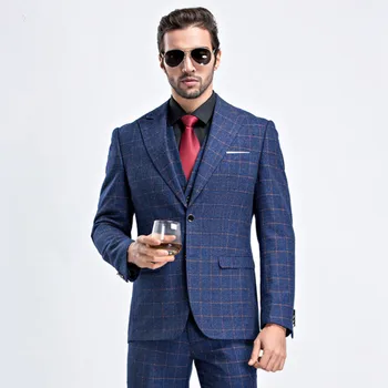 Men New High quality Blue Suits Formal Business Plaid 3 Piece Suits Groom Tuxedos Slim Fit Wedding Men Suit One button Prom
Men New High quality Blue Suits Formal Business Plaid 3 Piece Suits Groom Tuxedos Slim Fit Wedding Men Suit One button Prom