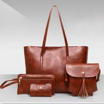 

FGGS-4Pcs/Set Composite Bags Women Shoulder Bag Luxury Pu Leather Casual Female Totes Large Capacity