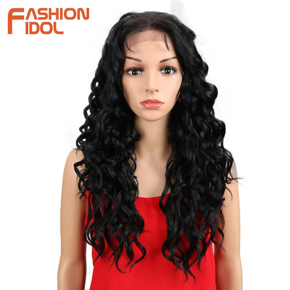 FASHION IDOL Lace Front Wig 24 inch Ombre Deep Wave Hair Long Cosplay Wigs High Temperature Synthetic For Black Women | Шиньоны и