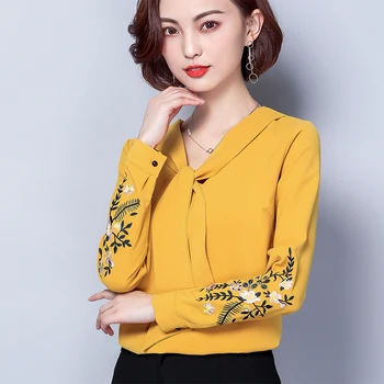 spring summer 2018 women chiffon blouse all-match embroidery flower shirt bottoming fashion office lady tops
spring summer 2018 women chiffon blouse all-match embroidery flower shirt bottoming fashion office lady tops