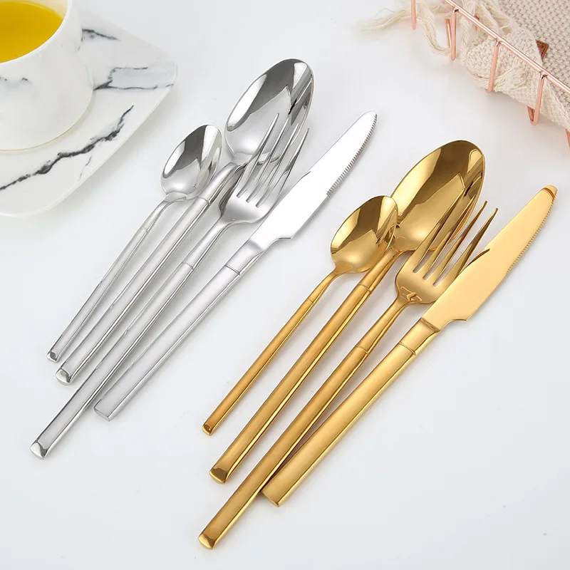 Simple Golden Silver Tableware Set Stainless Steel Cutlery Dinnerware Knife Fork Set Luxury Cutleries Western Food Set 4pcs
Simple Golden Silver Tableware Set Stainless Steel Cutlery Dinnerware Knife Fork Set Luxury Cutleries Western Food Set 4pcs