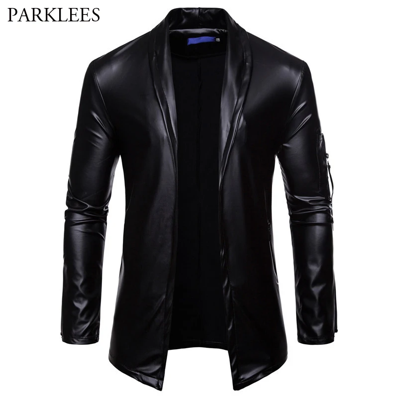Black PU Leather Cardigan Blazer Men Tin Man Costume 2019 Brand New Nightclub DJ Blazer Jacket Male Stage Clothes for Singers
Black PU Leather Cardigan Blazer Men Tin Man Costume 2019 Brand New Nightclub DJ Blazer Jacket Male Stage Clothes for Singers