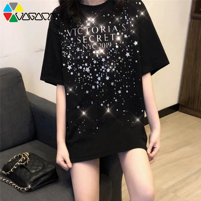 Women Summer Short Sleeve Long T-Shirt Glittering Star Casual Loose Korean Version Solid Color Straight Fashion Club Party Tees
Women Summer Short Sleeve Long T-Shirt Glittering Star Casual Loose Korean Version Solid Color Straight Fashion Club Party Tees