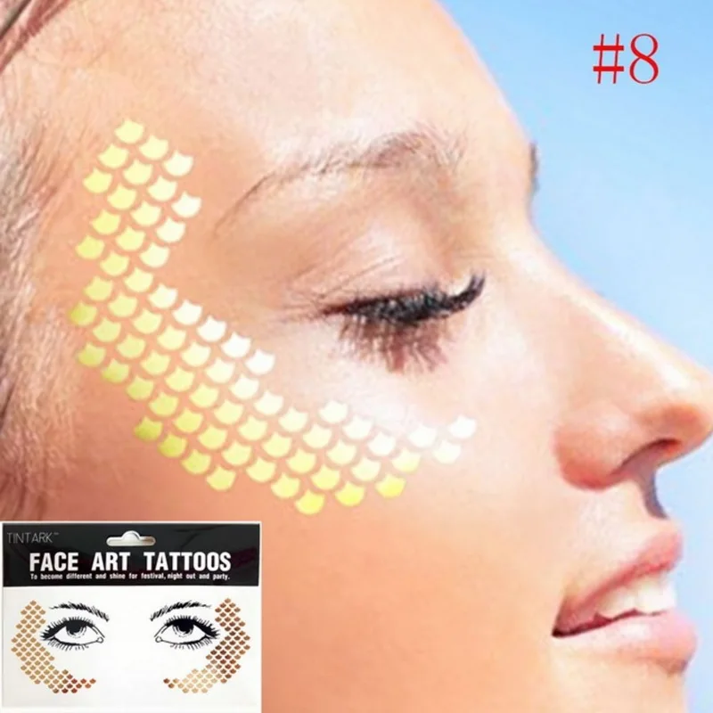 1pack Frecks Flash tattoo Fashion Waterproof blad Fish scales pattern Gold Face Tattoo Beauty Make Up Body Art Eye shadow decal
1pack Frecks Flash tattoo Fashion Waterproof blad Fish scales pattern Gold Face Tattoo Beauty Make Up Body Art Eye shadow decal