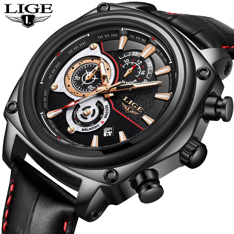 2018 New LIGE Men Watches Top Brand Luxury Men's Waterproof Sport Watch Mens Casual Leather Quartz Watch Relogio Masculino+Box