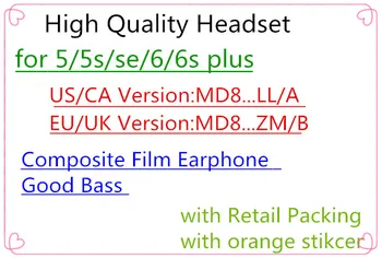 

20pcs/lot AAAA Quality headset in ear In-Ear headphones With Remote line Mic for iphone 4s 5s 6 6S plus Earphone with retail box