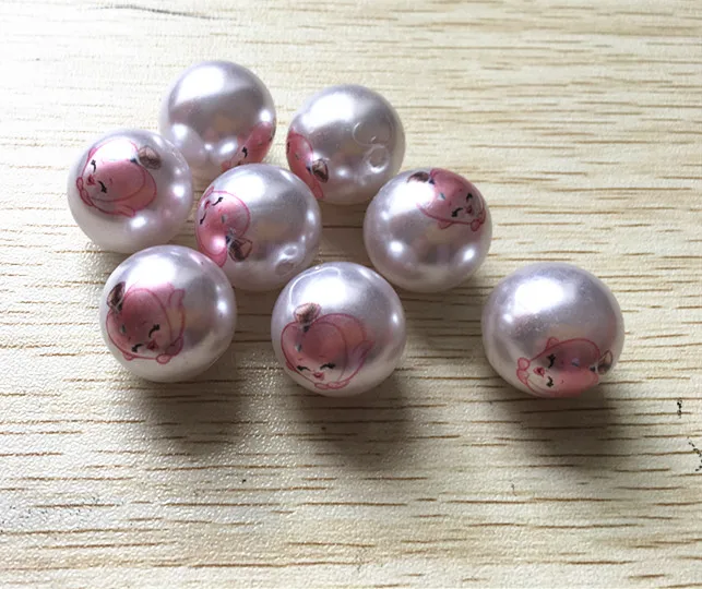 Newest !! 20MM 100pcs/lot chunky White pearl Print design Beads for Necklace Jewelry making (as shown)#308