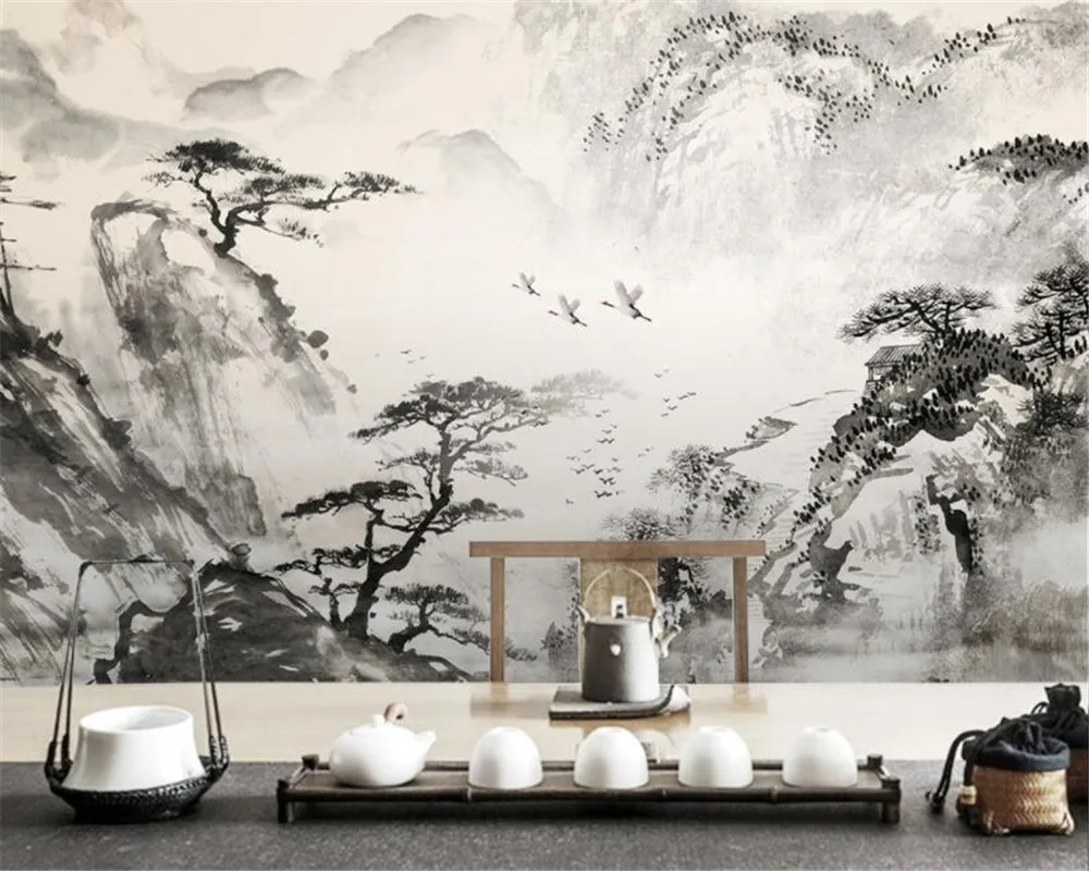 

beibehang Living room TV background wallpaper classical atmosphere ink painting landscape background wall decoration wallpaper