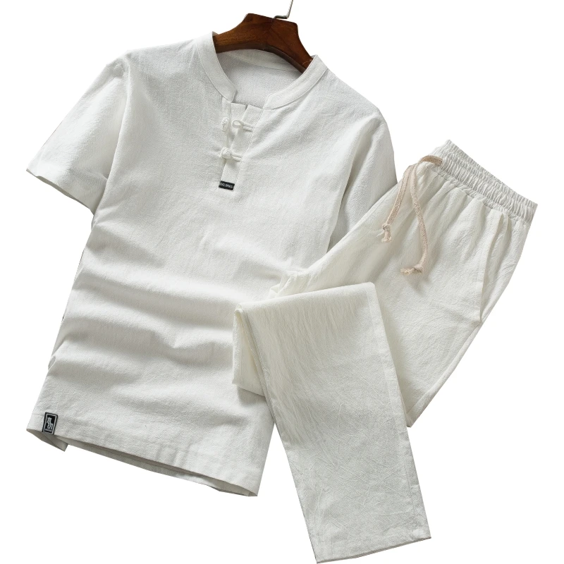 High quality summer thin linen set, men's cotton slim short-sleeved T-shirt solid color large size loose casual trousers S-5XL
High quality summer thin linen set, men's cotton slim short-sleeved T-shirt solid color large size loose casual trousers S-5XL