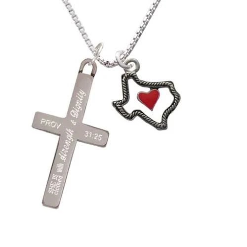 Open Rope Texas with Red Heart - Strength and Dignity - Cross Necklace (1)