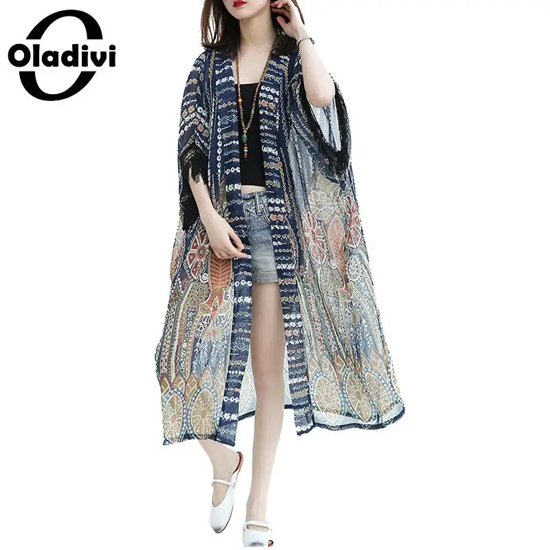 Oladivi Oversized Plus Size Women Tassel Blouse Shirts Top Long Kimono Cardigan Beach Thin Outerwear Sun Protection Cover Blusas
Oladivi Oversized Plus Size Women Tassel Blouse Shirts Top Long Kimono Cardigan Beach Thin Outerwear Sun Protection Cover Blusas
