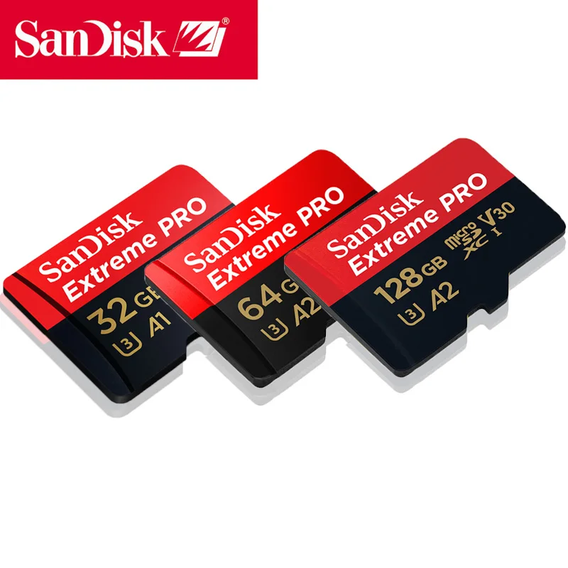Original sandisk extreme pro Micro SD Card up to 170MB/s A2 V30 U3 32GB 64GB 128GB flash TF Card Memory Card With SD Adapter 
Original sandisk extreme pro Micro SD Card up to 170MB/s A2 V30 U3 32GB 64GB 128GB flash TF Card Memory Card With SD Adapter