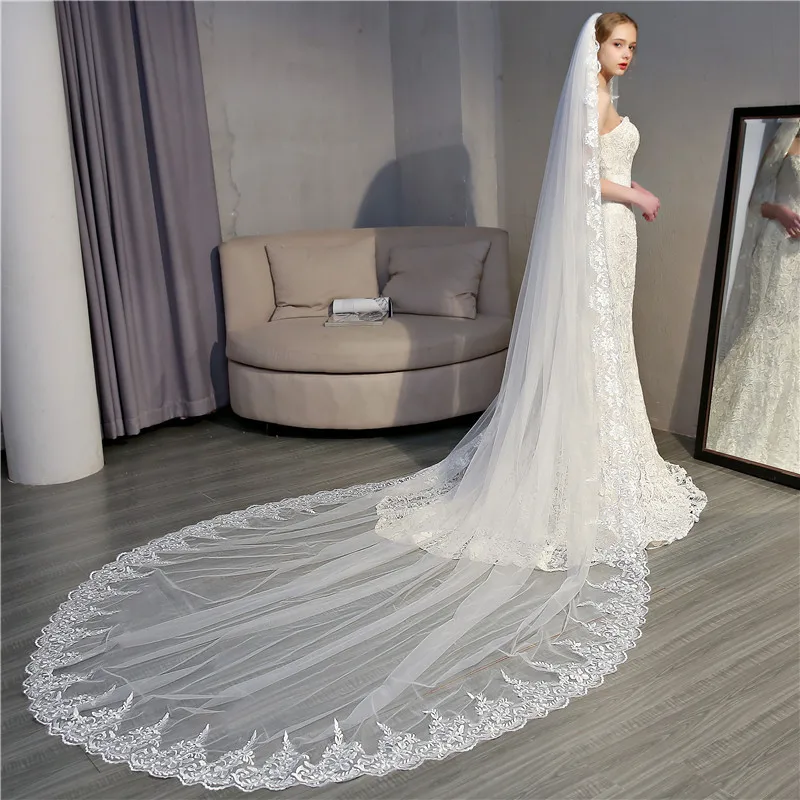 3 Meter White Ivory Cathedral Wedding Veils Long Applique Lace Edge Bridal Veil with Comb Wedding Accessories Bride veu de noiva
3 Meter White Ivory Cathedral Wedding Veils Long Applique Lace Edge Bridal Veil with Comb Wedding Accessories Bride veu de noiva