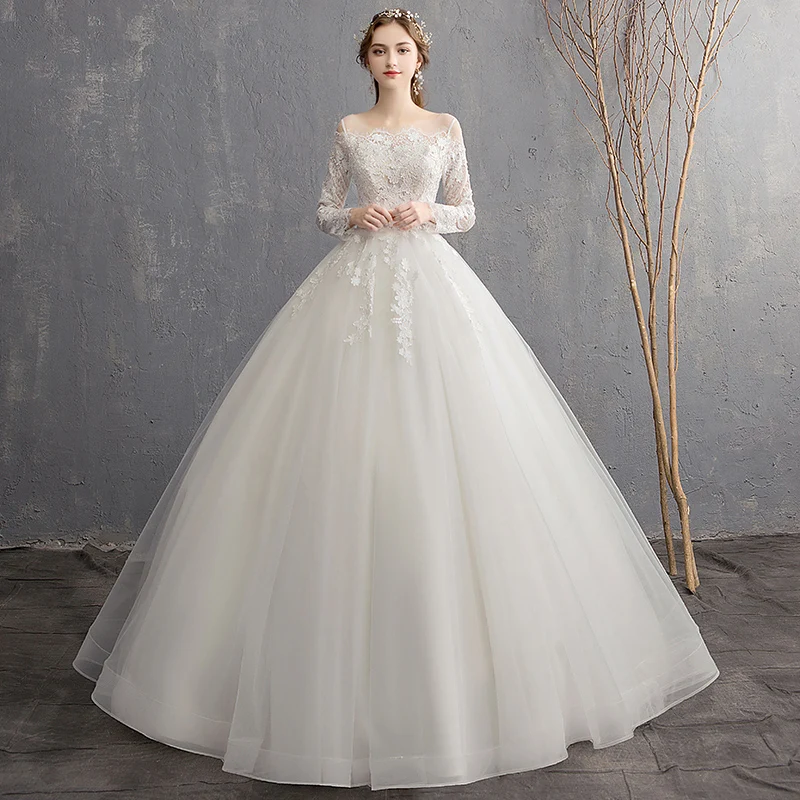 Свадебное платье с длинным рукавом кружевом новая коллекция 2020 года простые