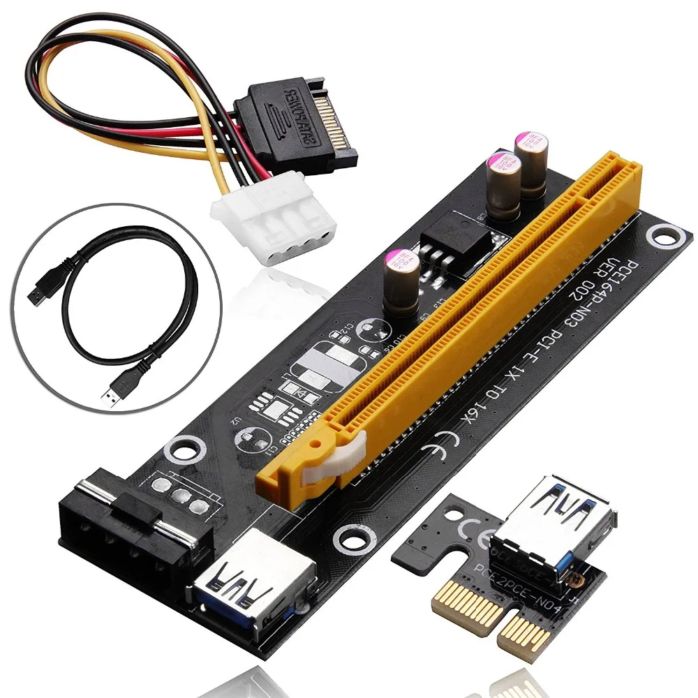 PCI-E 1x to 16x Mining Machine Bitcoin Miner Enhanced Extender Riser Card Adapter with 60cm(2 feet) USB 3.0 & SATA Power Cable
PCI-E 1x to 16x Mining Machine Bitcoin Miner Enhanced Extender Riser Card Adapter with 60cm(2 feet) USB 3.0 & SATA Power Cable