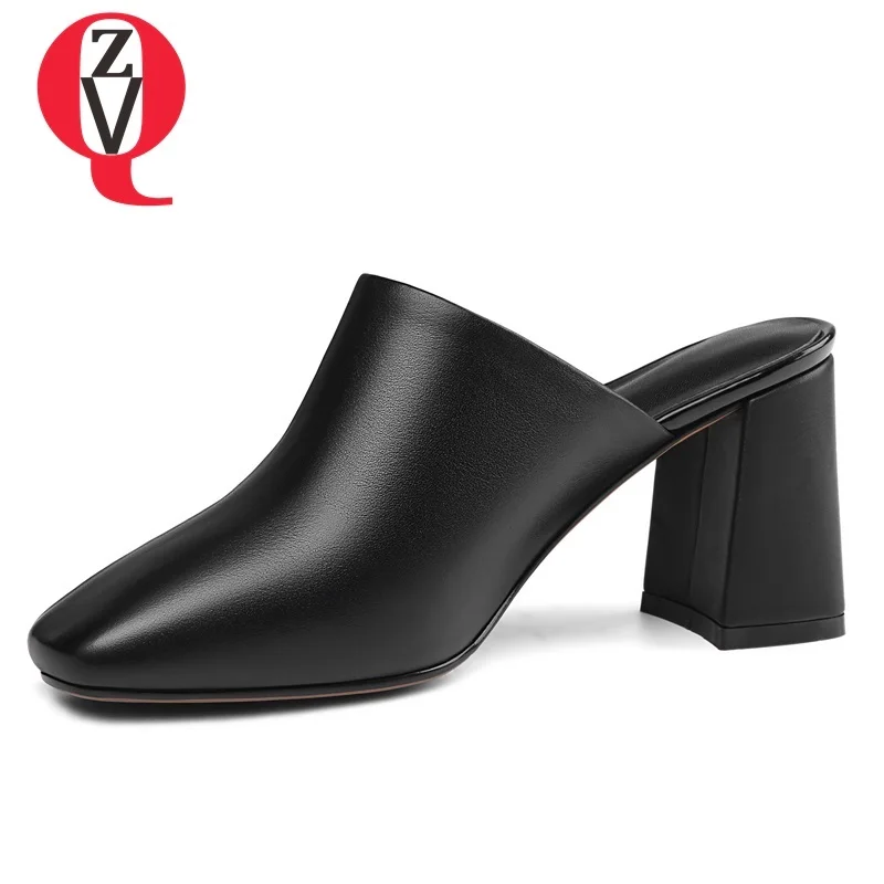 ZVQ shoes women summer new square toe high quality genuine leather women slippers high hoof heels outside solid shoes size 33-40
ZVQ shoes women summer new square toe high quality genuine leather women slippers high hoof heels outside solid shoes size 33-40