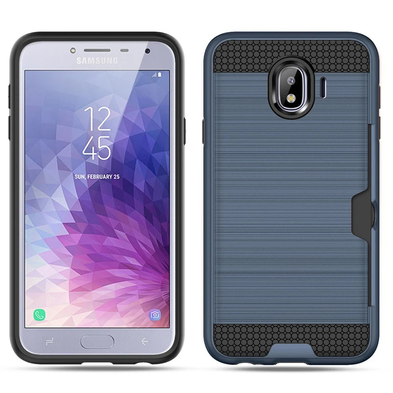 Phone Case for Samsung Galaxy J4 2018 J400F Metallic Color Card Slot Back Cover Shockproof |