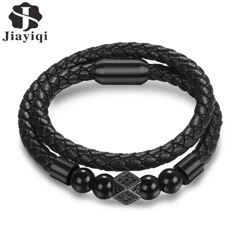 Jiayiqi Rock Natural Stone Beads Bracelet Handmade Black Leather Stainless Steel Magnetic Braided Bracelet for Men Women Jewelry
Jiayiqi Rock Natural Stone Beads Bracelet Handmade Black Leather Stainless Steel Magnetic Braided Bracelet for Men Women Jewelry