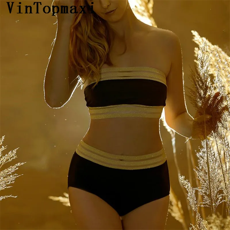 Gold Bordered High Waist Swimsuit Tube Top Bikini Plus Size Bandeau Women Swimwear 2018 Sexy Black Biquini Bather Bathing Suit
Gold Bordered High Waist Swimsuit Tube Top Bikini Plus Size Bandeau Women Swimwear 2018 Sexy Black Biquini Bather Bathing Suit