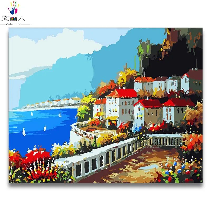 seascape town European building painting by numbers with paint kits on canvas drawing for coloring by numbers living room decor
seascape town European building painting by numbers with paint kits on canvas drawing for coloring by numbers living room decor