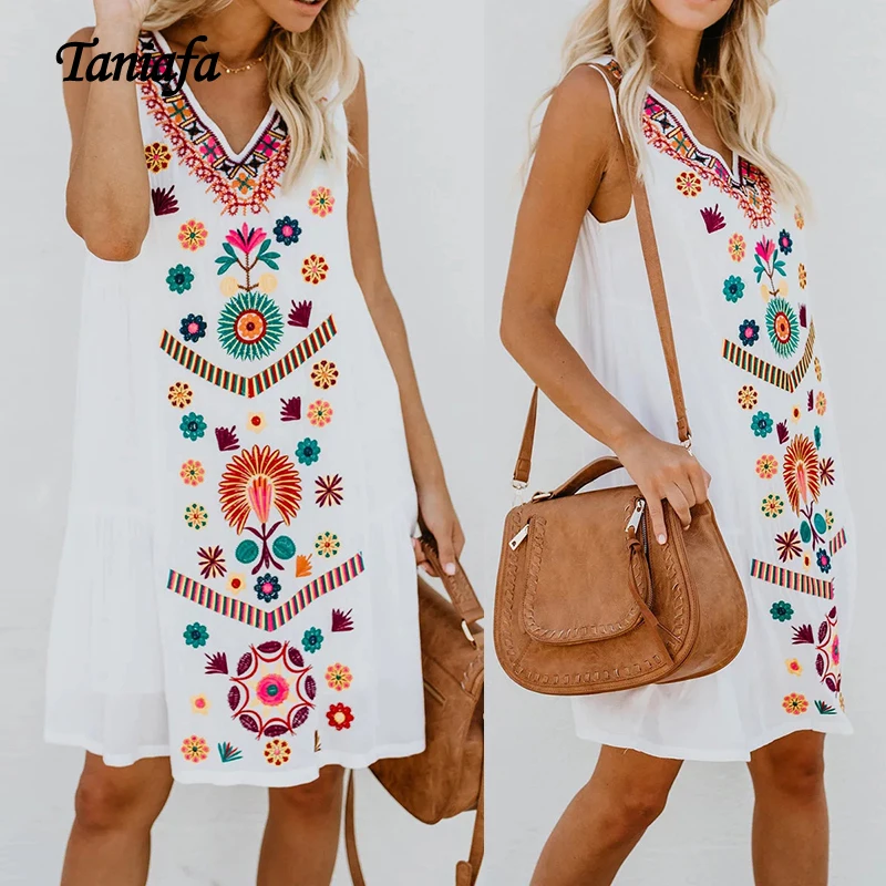 Women Fashion V Neck Sleeveless Beach Dresses Summer Loose Vintage Floral Print Party Dress Bohe Plus Size
Women Fashion V Neck Sleeveless Beach Dresses Summer Loose Vintage Floral Print Party Dress Bohe Plus Size