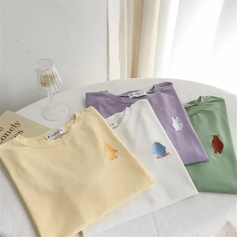 Cute Cartoon Animal Embroidery Print T-shirt Women's Tshirts Lovely Kawaii Ulzzang Female Sweet Summer Punk Tunic For Women Top
Cute Cartoon Animal Embroidery Print T-shirt Women's Tshirts Lovely Kawaii Ulzzang Female Sweet Summer Punk Tunic For Women Top