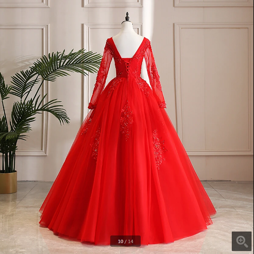 Robe de mariage red tulle ball gown lace appliques beaded wedding dress scoop neck long sleeve modest corset wedding gowns 2019
Robe de mariage red tulle ball gown lace appliques beaded wedding dress scoop neck long sleeve modest corset wedding gowns 2019