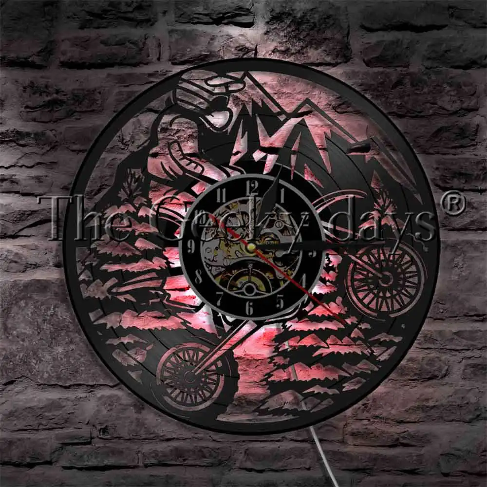Motorbike Riding Vinyl Record Wall Clock Mountain Dirtbike Motorcycle Extrem Sport Decorative Lighting LED Hanging Light
Motorbike Riding Vinyl Record Wall Clock Mountain Dirtbike Motorcycle Extrem Sport Decorative Lighting LED Hanging Light