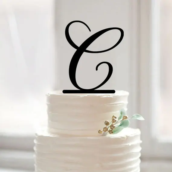 Image Custom letter C cake topper,monogram letter cake topper,gold glitter letter C cake topper for unique wedding gift