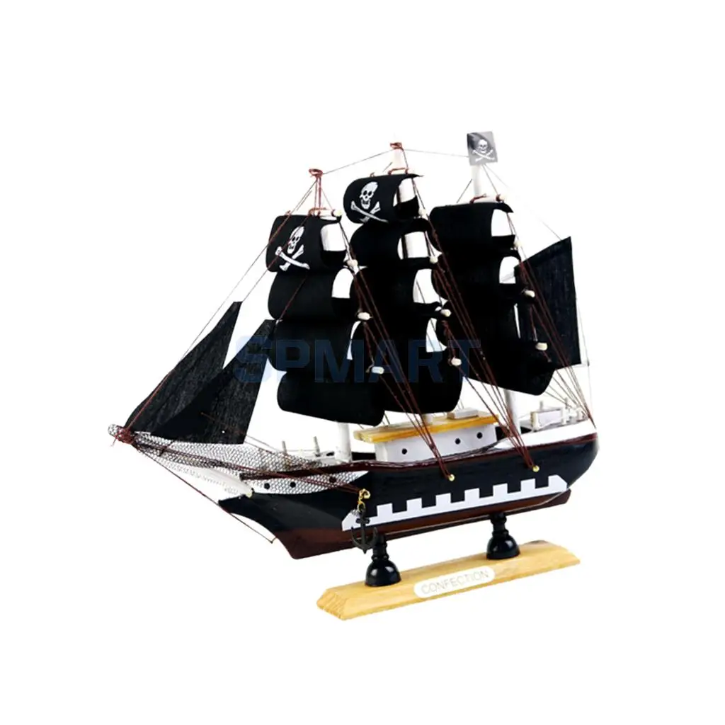 MagiDeal 9.5 Inches Handcrafted Home Decorative Nautical Wooden Pirate Ship Sailboat Boat Model for Kids Children Cool Xmas Gift
