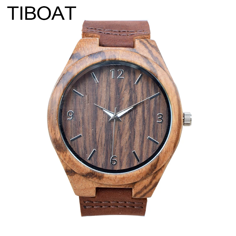 Tiboat простой Повседневное деревянные часы Природный наручные ручной работы из
