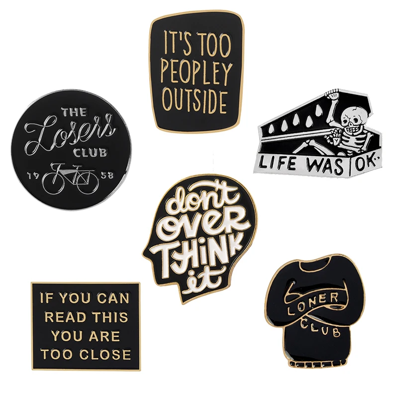 Punk Brooches and Pins Thinker Coffin Loser club Life was ok Funny Sarcastic Saying Enamel Pin Bag Clothes Lapel Pin Unisex
Punk Brooches and Pins Thinker Coffin Loser club Life was ok Funny Sarcastic Saying Enamel Pin Bag Clothes Lapel Pin Unisex