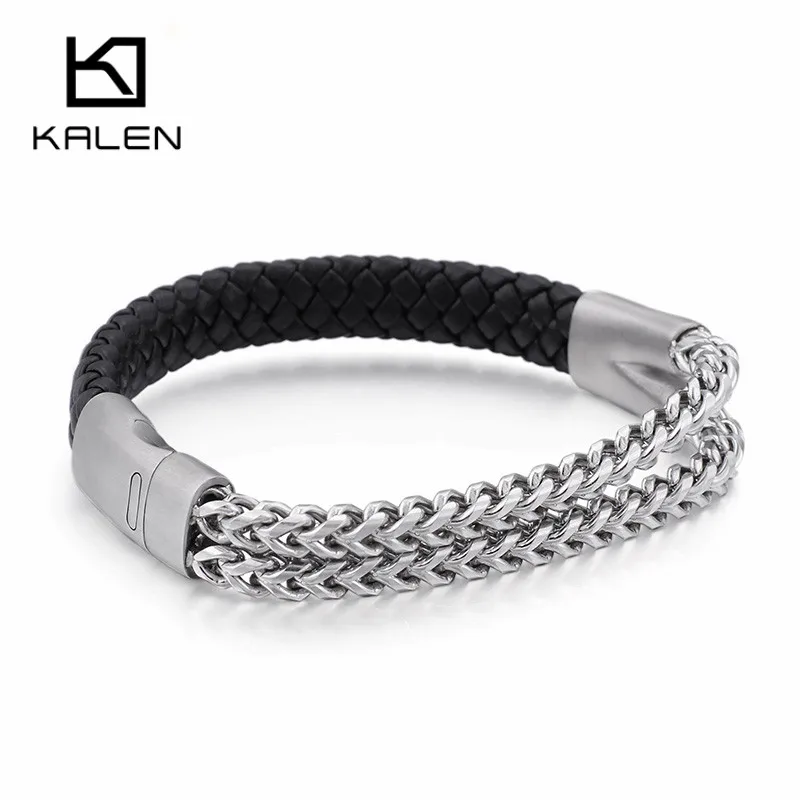 KALEN 22cm Stainless Steel Double Layer Silver Link Chain Bracelet For Men Vintage Woven Leather Wrap Bracelets Homme Jewelry
KALEN 22cm Stainless Steel Double Layer Silver Link Chain Bracelet For Men Vintage Woven Leather Wrap Bracelets Homme Jewelry