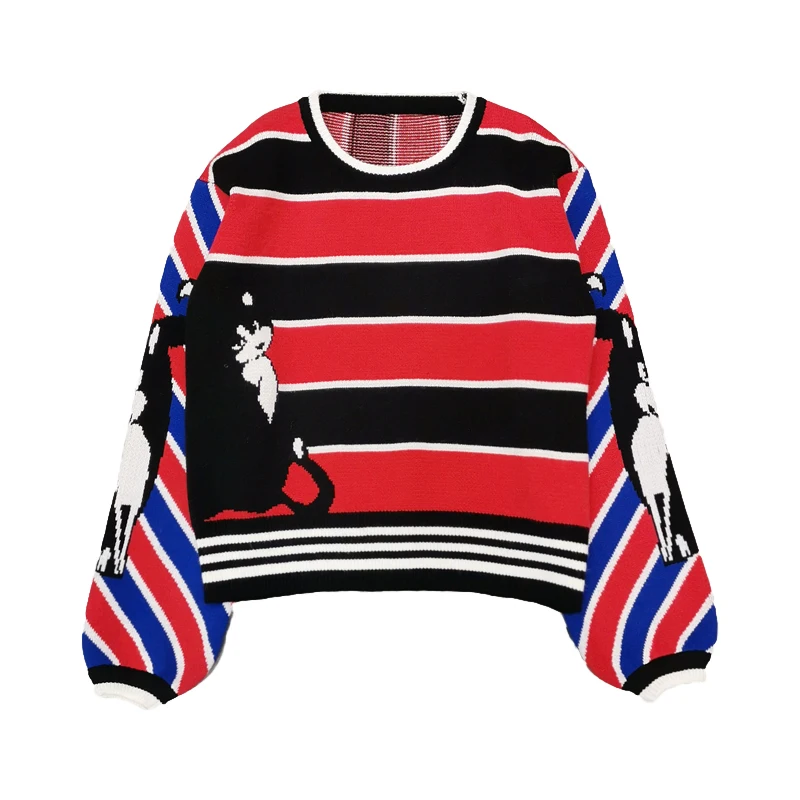 Luxury Designer Brand Knitted Sweater for Women Cat Pattern Stripes Loose Knitted Pullover Sweater
Luxury Designer Brand Knitted Sweater for Women Cat Pattern Stripes Loose Knitted Pullover Sweater
