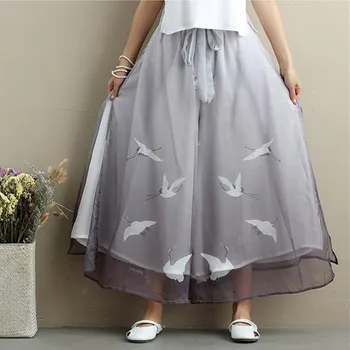 Women Chiffon Trousers Wide Leg Pants Vintage Ankle-Length Print Casual Pants Chinese Style Lace Up Loose Pants
Women Chiffon Trousers Wide Leg Pants Vintage Ankle-Length Print Casual Pants Chinese Style Lace Up Loose Pants