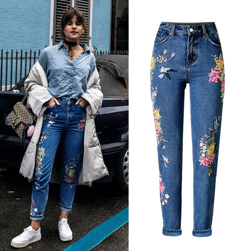 New Fashion High Quality BF Women Jeans High Waist Bird Floral 3D Embroidery Ladies Straight Denim Pants Jeans Bottoms P45
New Fashion High Quality BF Women Jeans High Waist Bird Floral 3D Embroidery Ladies Straight Denim Pants Jeans Bottoms P45