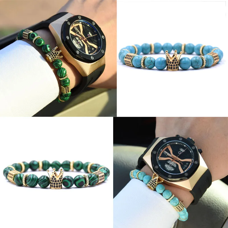 CZ Zirconia King Crown Gear spacer Charms Bracelets Natural stone 8mm Beads Bracelet Men jewelry Christmas gifts
CZ Zirconia King Crown Gear spacer Charms Bracelets Natural stone 8mm Beads Bracelet Men jewelry Christmas gifts