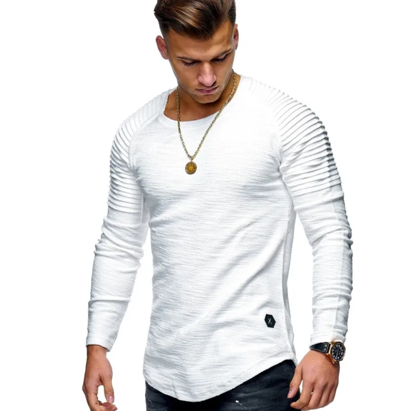 Hot 2019 Solid Color Sleeve Pleated Patch Detail Long Sleeve T-Shirt Men Spring Casual Tops Pullovers Fashion Slim Basic Tops
Hot 2019 Solid Color Sleeve Pleated Patch Detail Long Sleeve T-Shirt Men Spring Casual Tops Pullovers Fashion Slim Basic Tops
