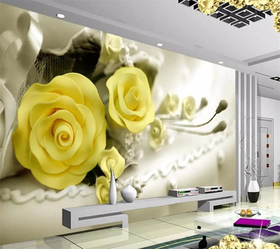 

beibehang Custom photo wallpapers 3d fresco yellow roses auspicious fashion floral tv background wall paper for papel de parede