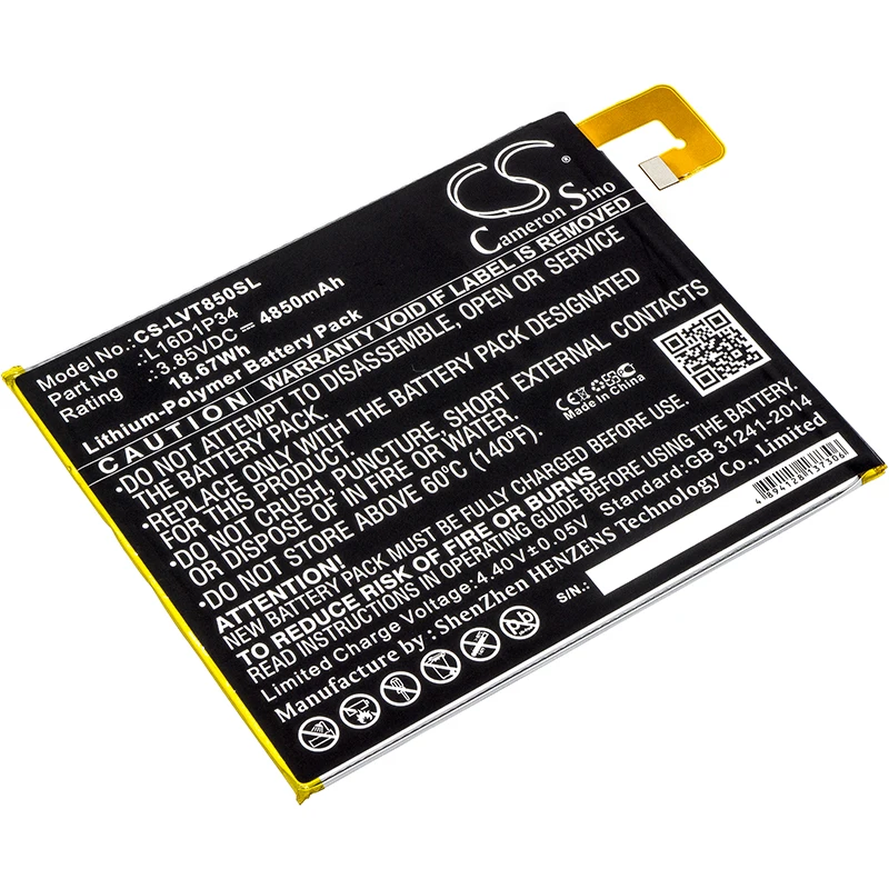 Cameron Sino Battery For Lenovo Tab 4,Tab4,TB-8504F Tablet Battery Li-Polymer 4850mAh / 18.67Wh
Cameron Sino Battery For Lenovo Tab 4,Tab4,TB-8504F Tablet Battery Li-Polymer 4850mAh / 18.67Wh