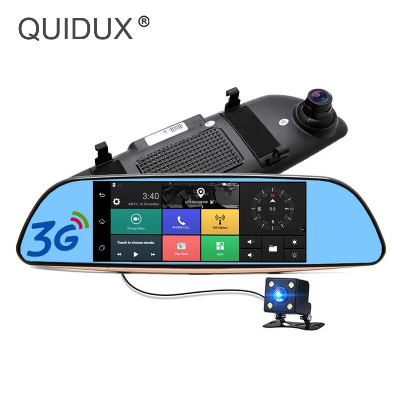 QUIDUX Автомобильный видеорегистратор Android 7 0 "3g зеркало заднего вида gps навигация