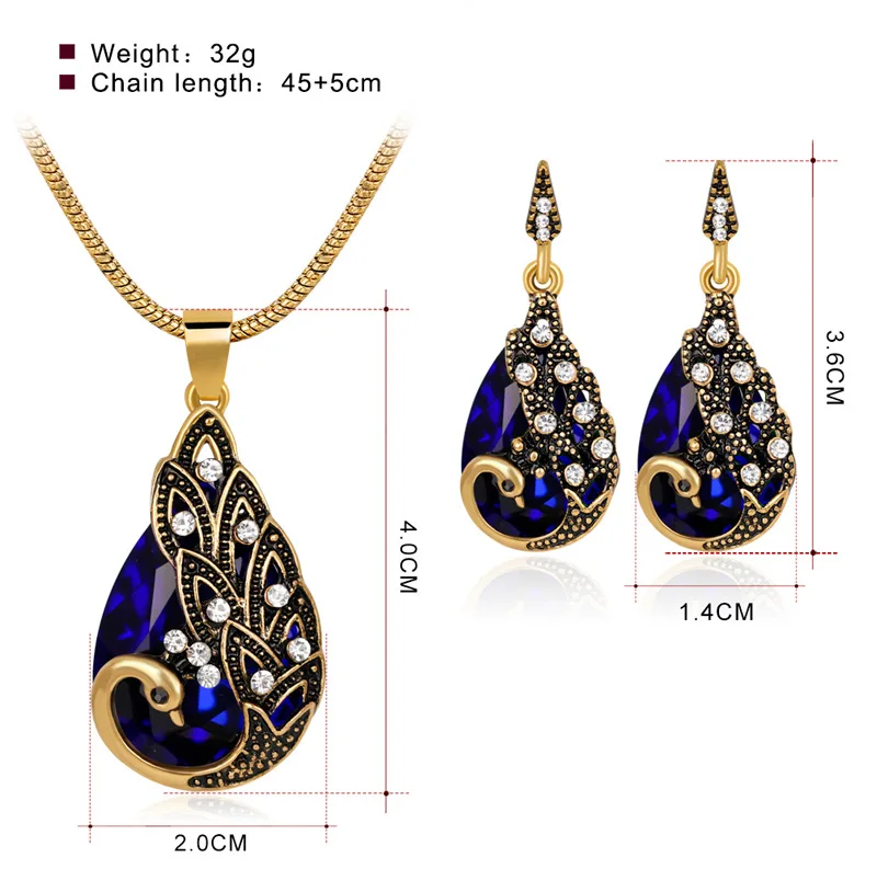 Creative Imitate Crystal Circle Opal Peacock Jewelry Sets Peacocks Necklace Drop Earrings Set For Women Gift CH012 (12)