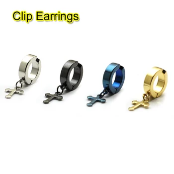 2pieces 12.5 mm Cross Pendent earring No pierced Steel Black Blue Gold colors titanium steel Men clip earrings bijoux ear cuff
2pieces 12.5 mm Cross Pendent earring No pierced Steel Black Blue Gold colors titanium steel Men clip earrings bijoux ear cuff