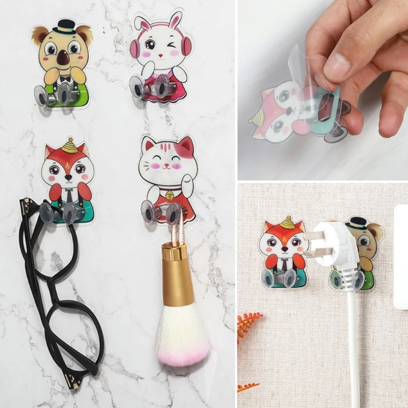 Cartoon Multifunction Finishing Plug Holder Hanger Sticky Hooks Organizer Rack Cute lovely animal plug | Дом и сад