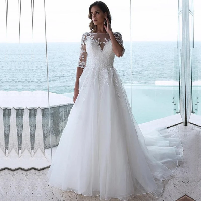 Half Sleeves Organza Scoop Neck Wedding Dress Robe de Mariee Vestidos de Novia 2019 A Line with Lace Appliques Bridal Gown
Half Sleeves Organza Scoop Neck Wedding Dress Robe de Mariee Vestidos de Novia 2019 A Line with Lace Appliques Bridal Gown