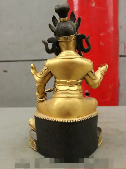 

S1386 Chinese Bronze 24K Gold Taoism Xuan Wu emperor rycunhua Mahakala Buddha Statue