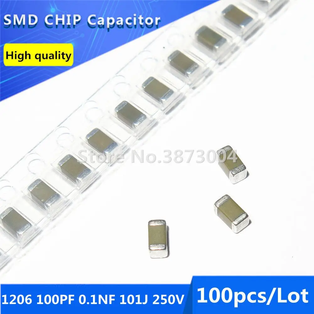 100pcs 1206 100PF 0.1NF 101J 250V 5% Thick Film Chip Multilayer Ceramic Capacitor
100pcs 1206 100PF 0.1NF 101J 250V 5% Thick Film Chip Multilayer Ceramic Capacitor