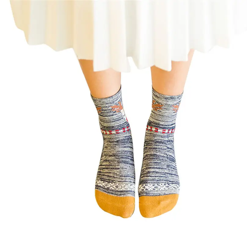 Fashion Christmas Elk Print Socks Women Ladies Skarpety Sokken Casual Comfortable Work Warm Winter Cotton Sock 5FN | Женская одежда