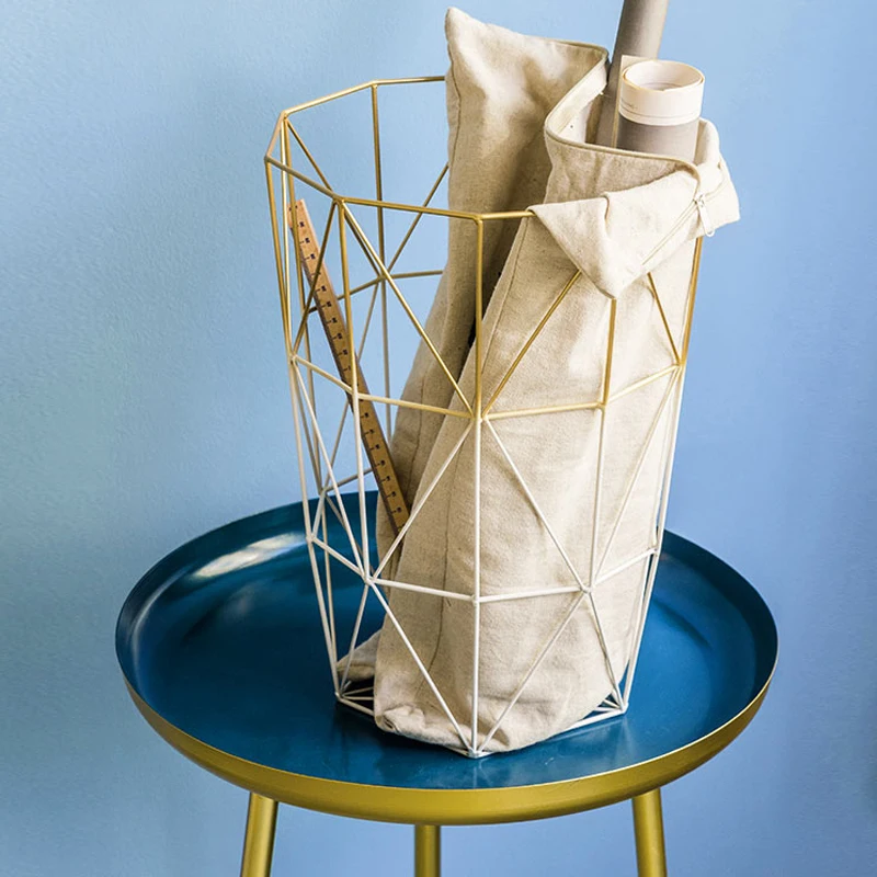 gold white metal Nordic Modern Magazine Newpaper Storage laundry Basket Barrel Geometry Industrial Style Metal Wire Holder 
gold white metal Nordic Modern Magazine Newpaper Storage laundry Basket Barrel Geometry Industrial Style Metal Wire Holder